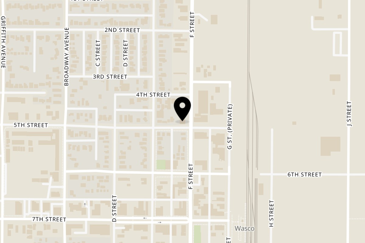 Map showing the location of La Imperial Taqueria Wasco on 441 F St in Wasco